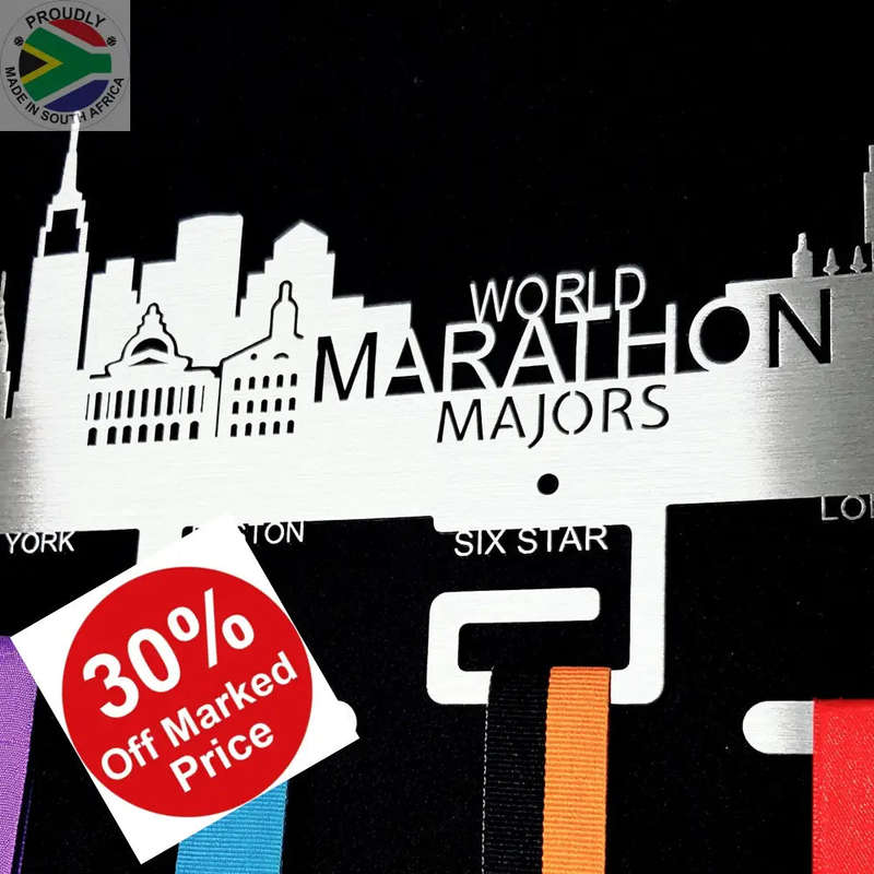 World Marathon Majors City Skyline Medal Hanger Stainless Steel Brush Finish