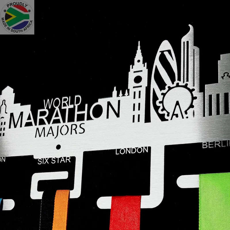 World Marathon Majors City Skyline Medal Hanger Stainless Steel Brush Finish