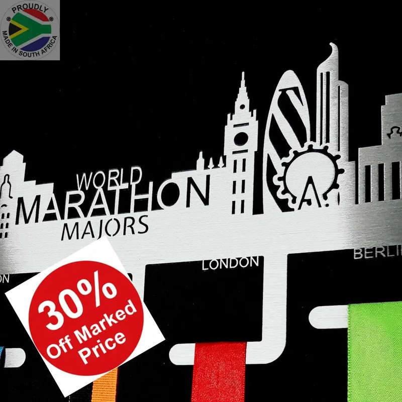 World Marathon Majors City Skyline Medal Hanger Stainless Steel Brush Finish