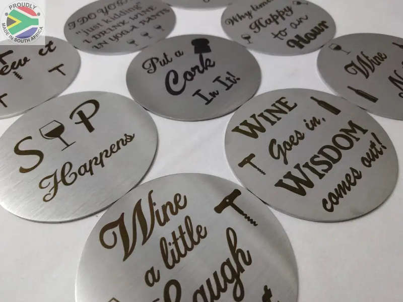 Wine Coasters laser etched in stainless steel
