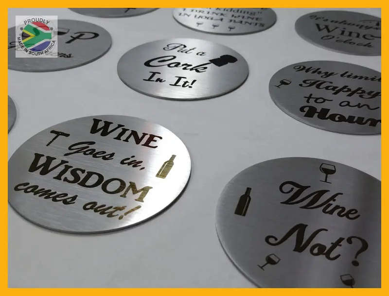 Wine Coasters laser etched in stainless steel