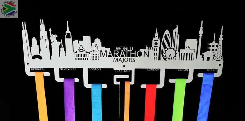 World Marathon Majors City Skyline Medal Hanger Stainless Steel Brush Finish