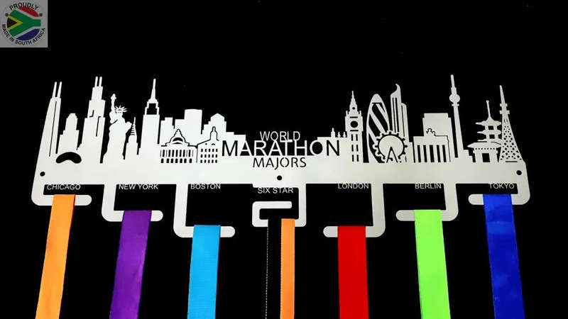 World Marathon Majors City Skyline Medal Hanger Stainless Steel Brush Finish