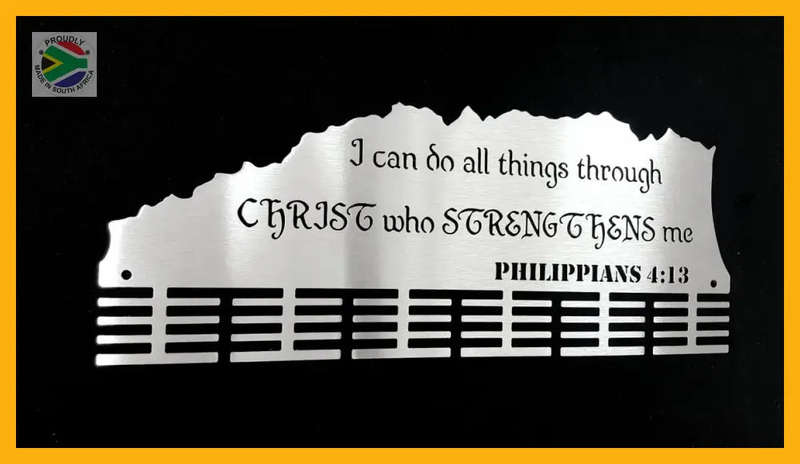 I can do all things through Christ 48 tier medal hanger Stainless steel brush finish