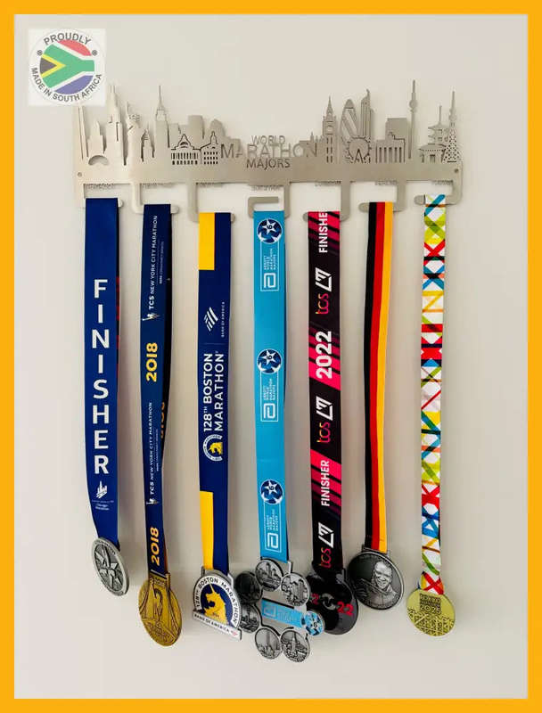 World Marathon Majors City Skyline Medal Hanger Stainless Steel Brush Finish