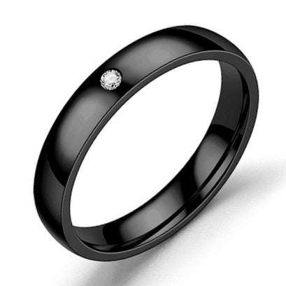 ASHA CRAFT - Ladies CZ Black Stainless Steel Ring 4mm Band. Size 7