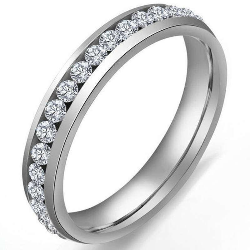 Sparkling White CZ Eternity Band 4mm Stainless Steel Ring - Size 7 | N-O