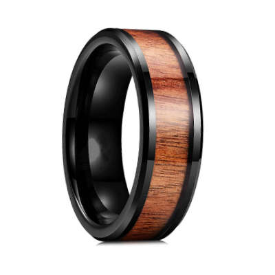ASHA CRAFT - Mens Wood Inlay Black Wedding Band. Ring Size 9