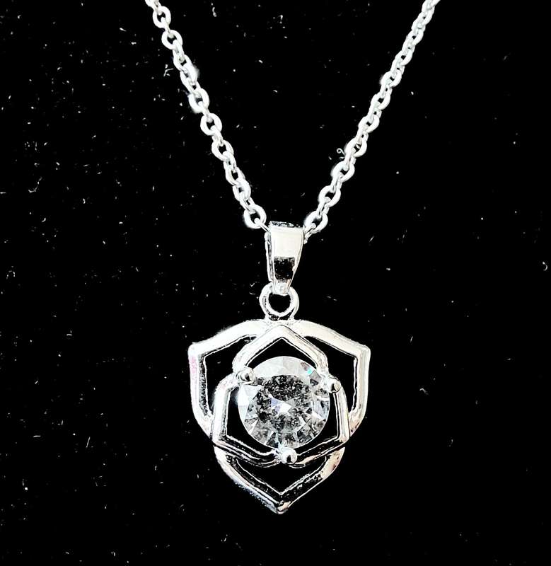 Lotus Flower CZ Pendant and Chain Necklace Stainless Steel
