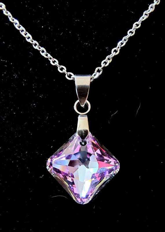 10mm Faceted Rainbow Crystal Pendant Necklace Stainless Steel
