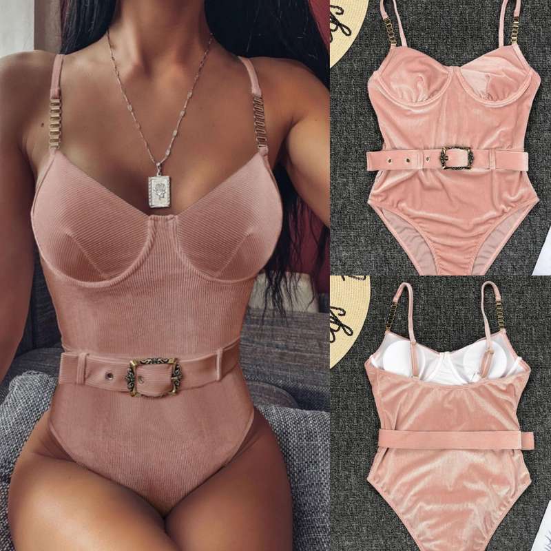 Ladies 1 Piece Velvet Ribbed Swimsuit Small