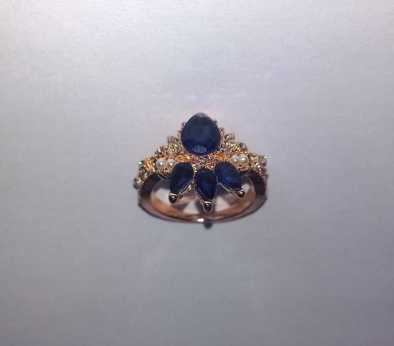 Elegant Blue Rose Moon Ring - Size 6