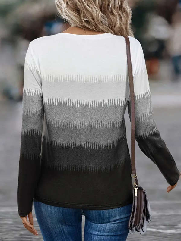 Ombre Casual Long Sleeve Button Decor Top (Size Large)