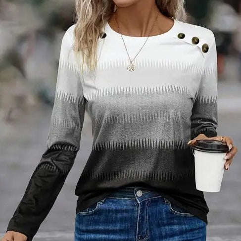 Ombre Casual Long Sleeve Button Decor Top (Size Large)