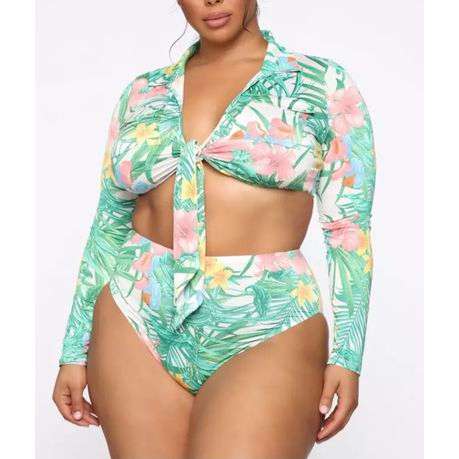 Floral High Waist Bikini Swimsuit Set - Small