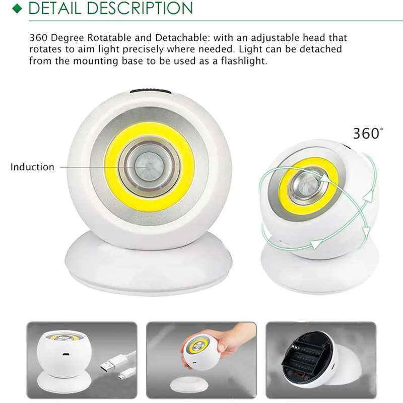 360 Degree Rotation COB PIR Motion Sensor Night Light