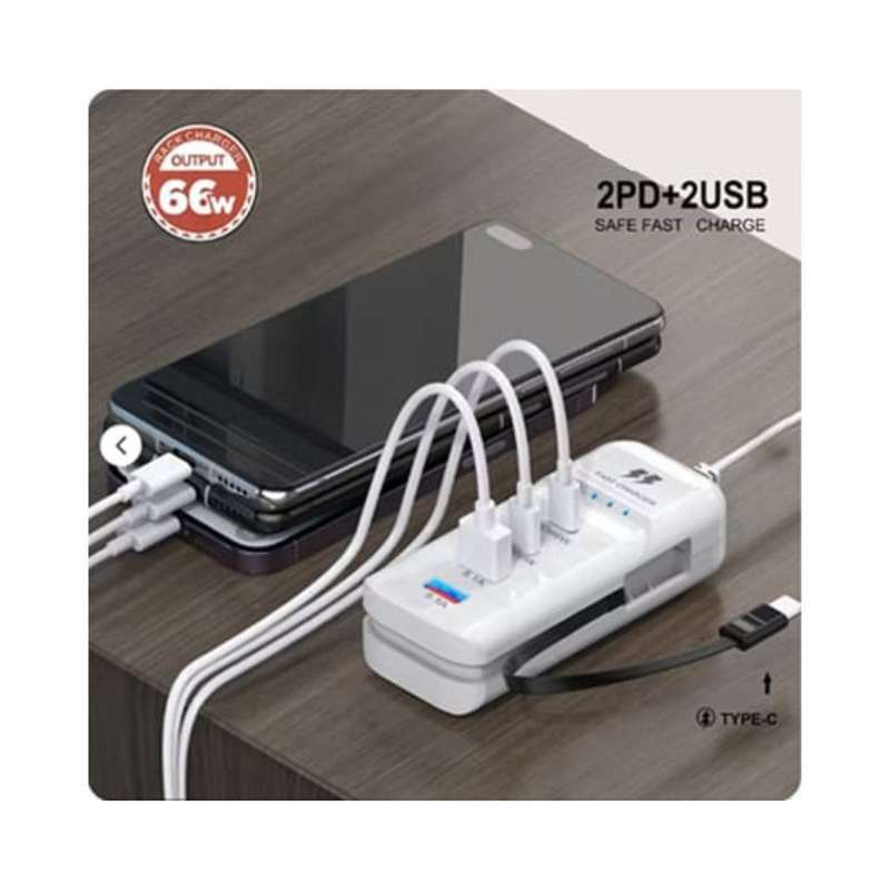66W USB Hub Charging Station 2-USB & 2-PD Ports