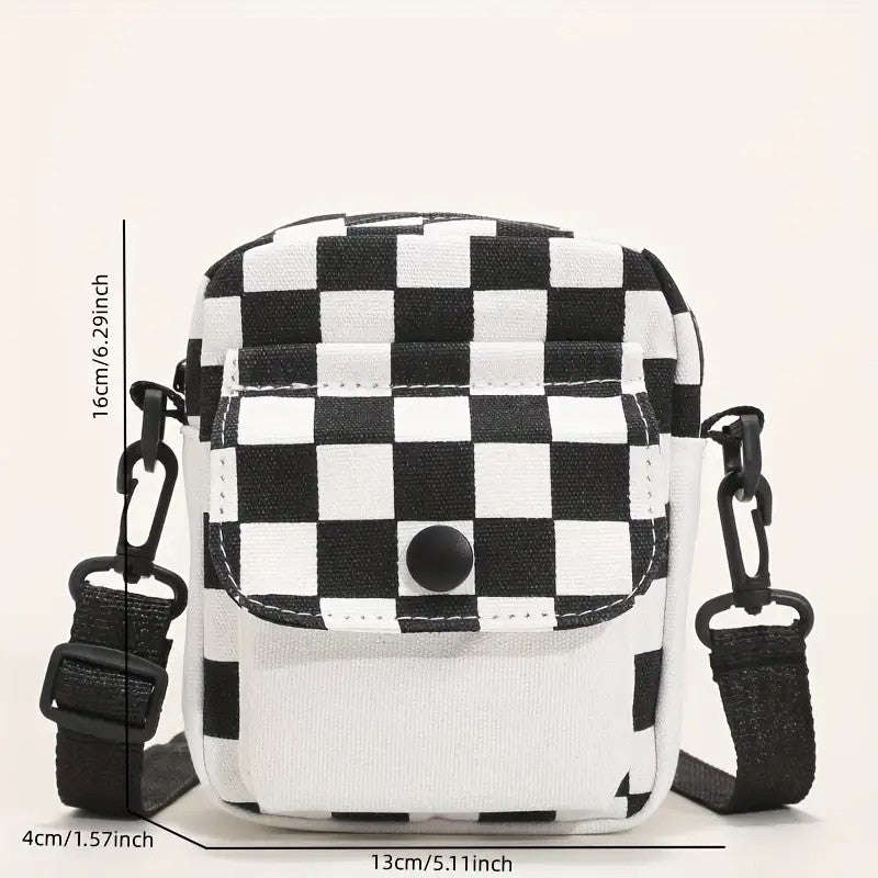 Checkered Canvas Crossbody Bag Square Wallet In Front