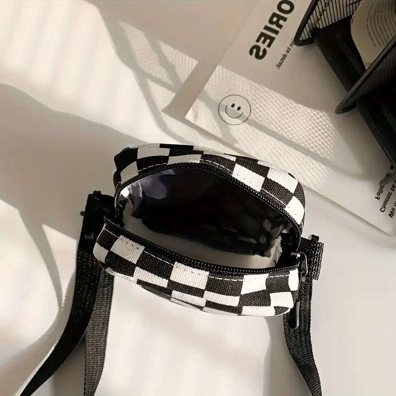 Checkered Canvas Crossbody Bag Square Wallet In Front