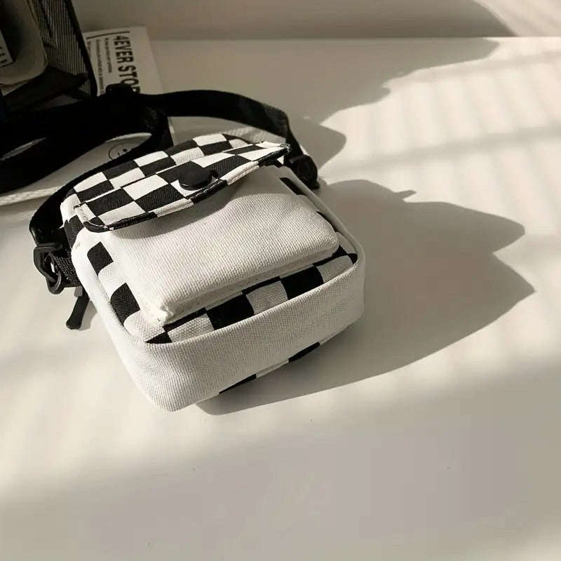 Checkered Canvas Crossbody Bag Square Wallet In Front