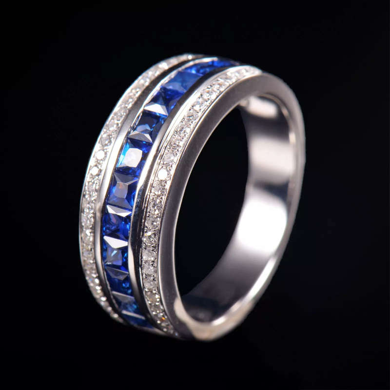 10K White Gold Princess-Cut Blue Sapphire Gemstone Ring - Size 6 (M)