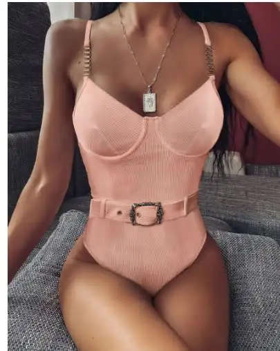 Ladies 1 Piece Velvet Ribbed Swimsuit Small