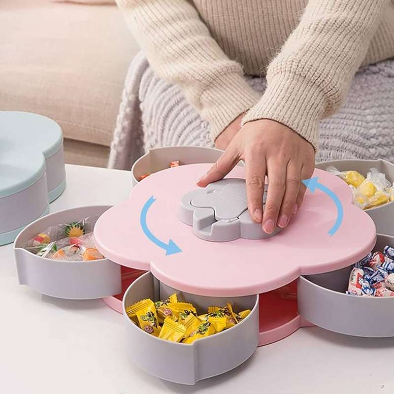 Petal-Shape Rotating Snack Box Candy Tray Food Organizer