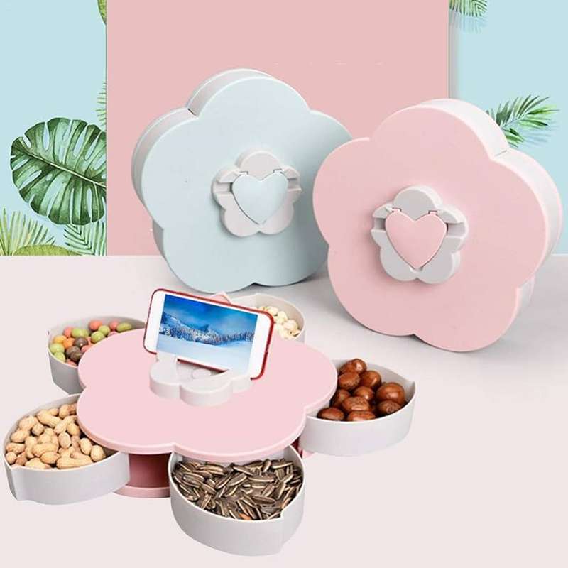 Petal-Shape Rotating Snack Box Candy Tray Food Organizer