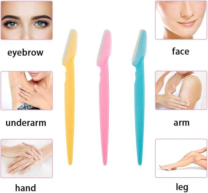 Eyebrow Razor, Facial Hair Remover and Dermaplaning Tool - 3 Pack Set
