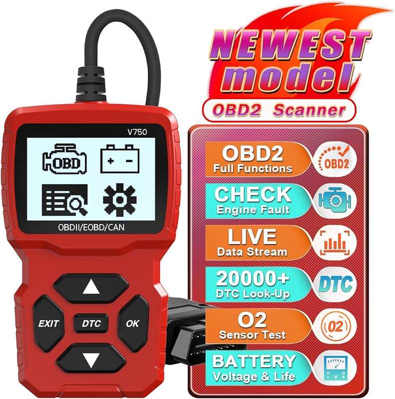 OBD2 Scanner Diagnostic Tool V750 2.4 Inch Big Screen Car Fault Detector & Code Reader