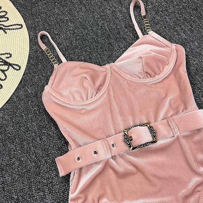 Ladies 1 Piece Velvet Ribbed Swimsuit Small