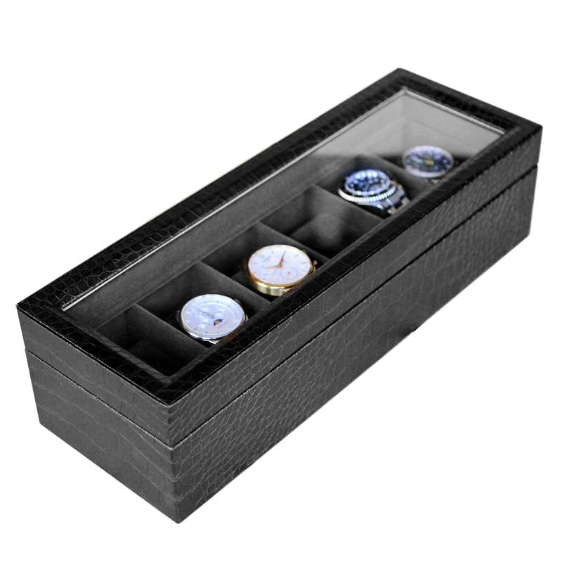 6 Slot PU Leather Watch Display Case, Jewelry Display Box