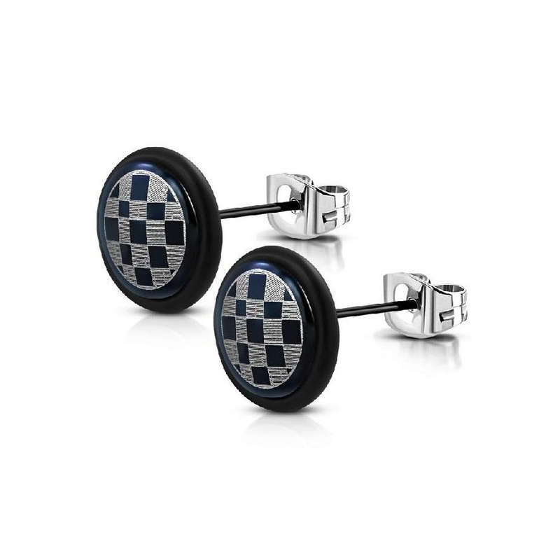 Black Stainless Steel Engraved Stud Earrings