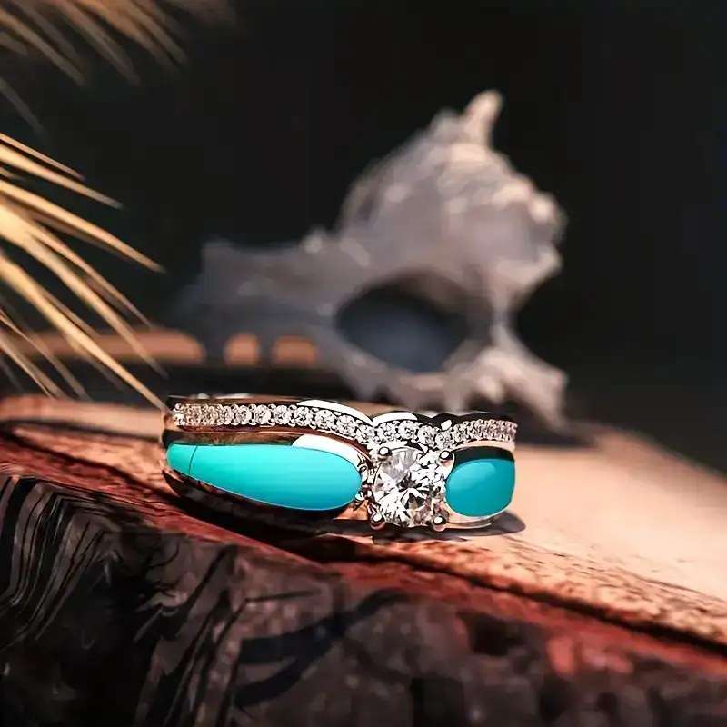 GORGEOUS 2 Piece Vintage Ring Set, Blue Cubic Zirconia - Size 5