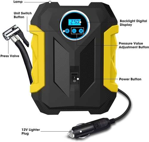 Digital Air Compressor for Car - Auto Pump with LED Light DC 12V