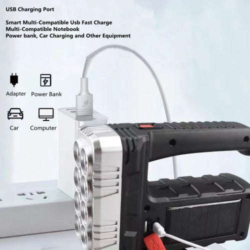 Ultra Bright 8 LED Waterproof Flashlight with USB/Solar Charging
