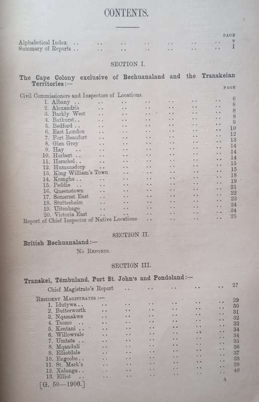 Cape of Good Hope Blue Book on Native Affairs 1900