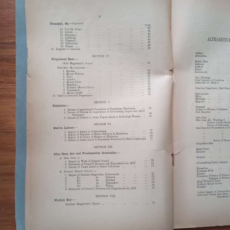 Cape of Good Hope Blue Book on Native Affairs 1900