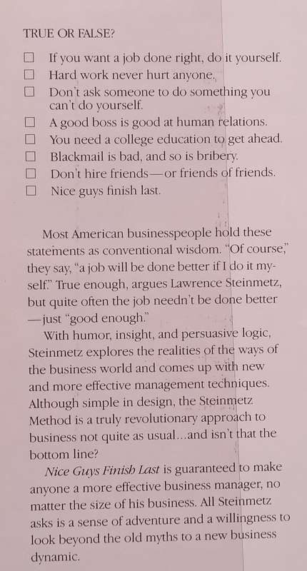 Nice Guys Finish Last: Management Myths and Reality (Signed by Author) | Lawrence L. Steinmetz
