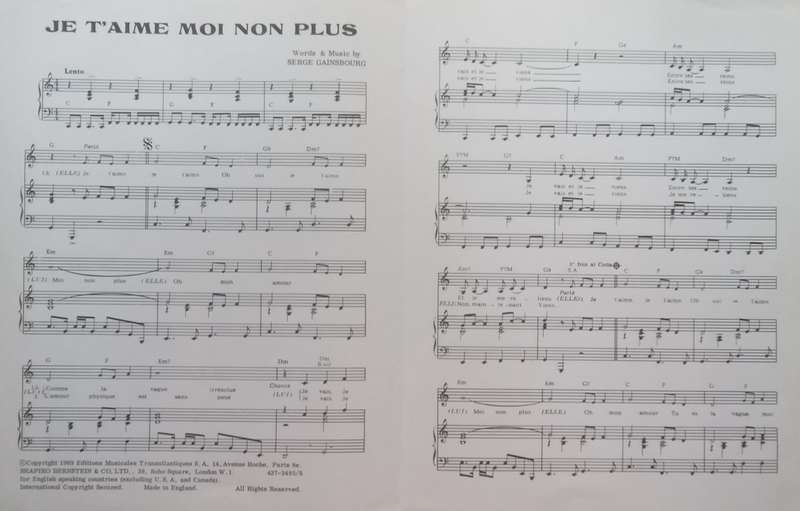 Je Taime Moi Non Plus (Love at First Sight) Music Score | Serge Gainsbourg
