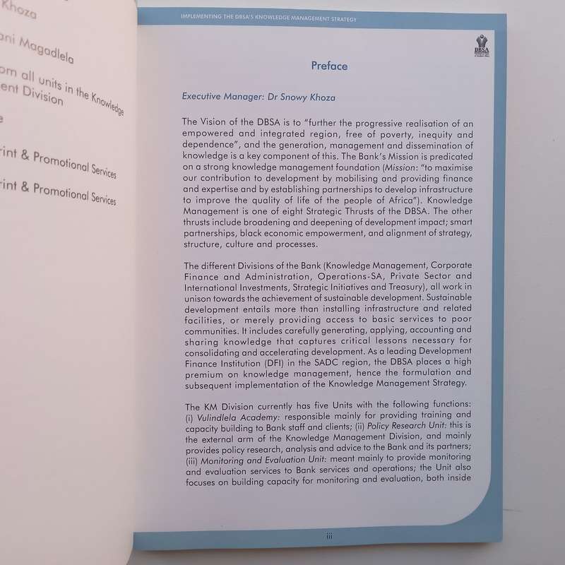 Implementing the DBSAs Knowledge Management Strategy: Progress in 2004/2005