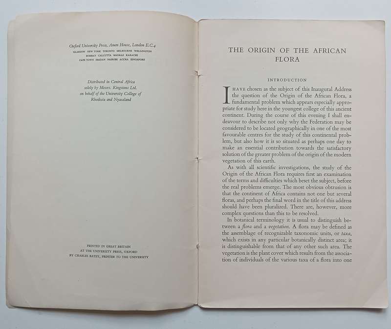 The Origin of the African Flora (Inaugural Lecture) | A. S. Boughey