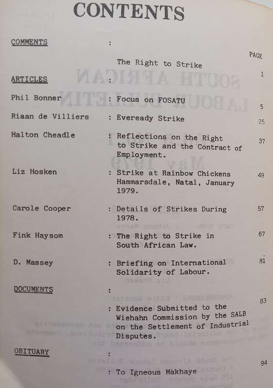 South African Labour Bulletin (Vol. 5, No. 1, May 1979, Strikes Issue)
