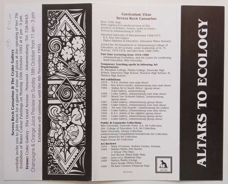 Severa Rech Cassarino: Altars to Ecology (Invitation to the Exhibition)
