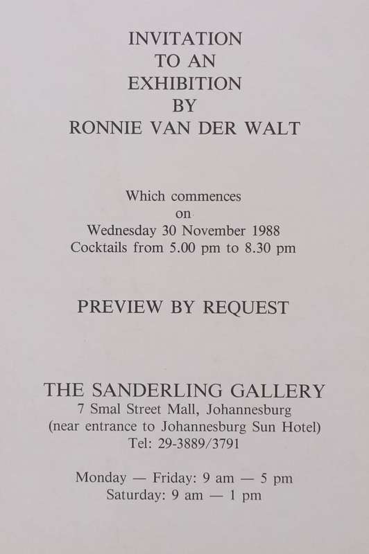 Ronnie van der Walt (Invitation to an Exhibition of his Work)