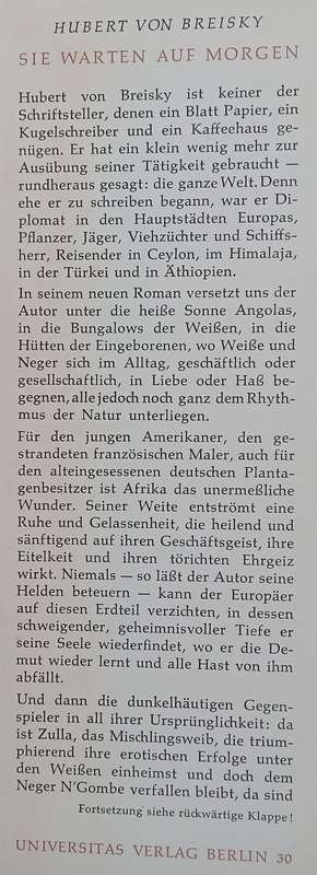 Sie Warten auf Morgen: Roman aus Angola (German) | Hubert von Breisky