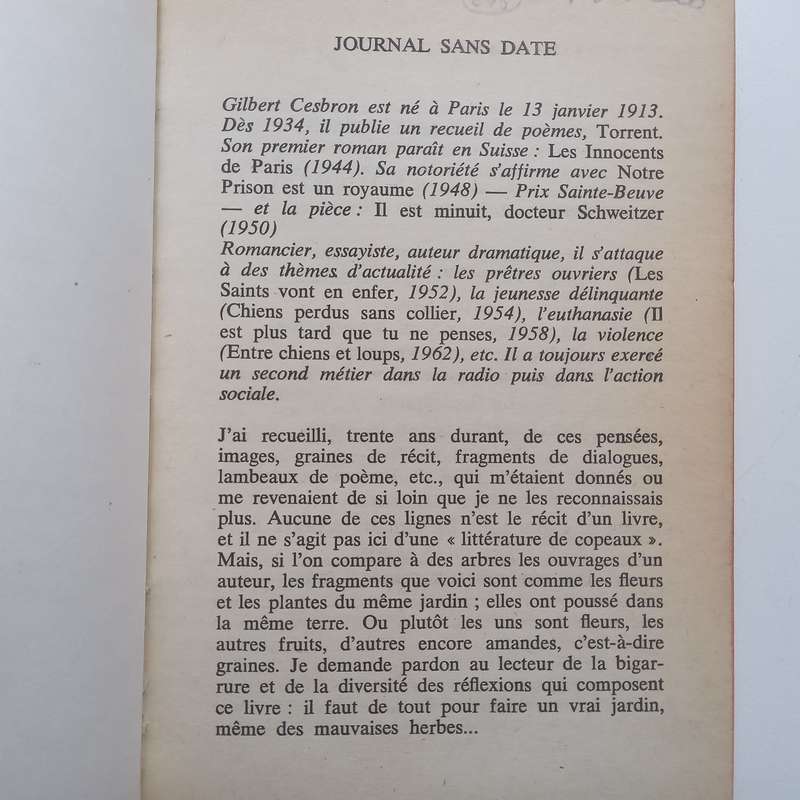 Journal Sans Date (French) | Gilbert Cesbron