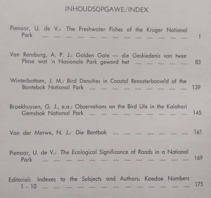 Koedoe (No. 11, 1968, With Chapter on Kruger National Park Freshwater Fishes)