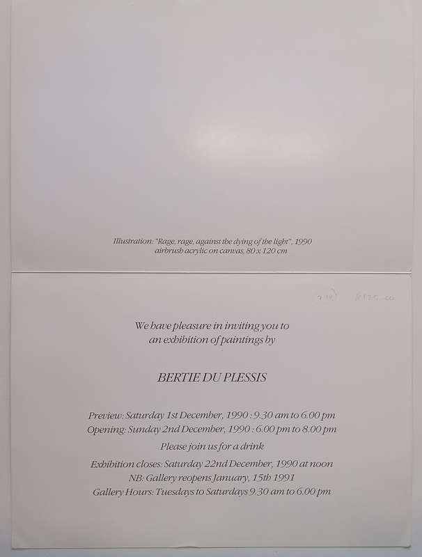 Bertie du Plessis (Invitation to an Exhibition of his Work)