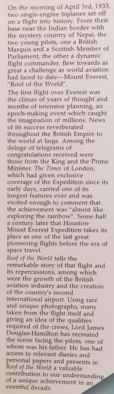 Roof of the World: Mans First Flight Over Everest (Inscribed by Author and with Handwritten Le...